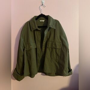 Olive Green Oversized Button-Up Shirt Jacket – Women’s Size [Small]